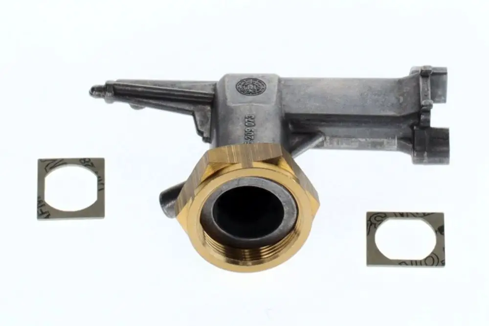 BOSCH Anschlussstück aus Metall mit einer goldenen Gewindeverbindung und mehreren Dichtungen, geeignet für hydraulische Anwendungen.